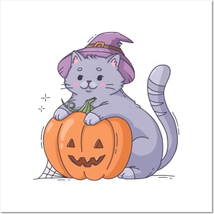 Funny Halloween - Cat - New Year - Pumpkin - Kitty Posters and Art
